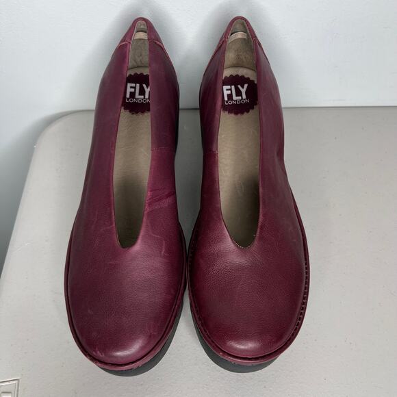 Fly London Beso Burgundy Red Leather Wedge Size 38 - Picture 10 of 11